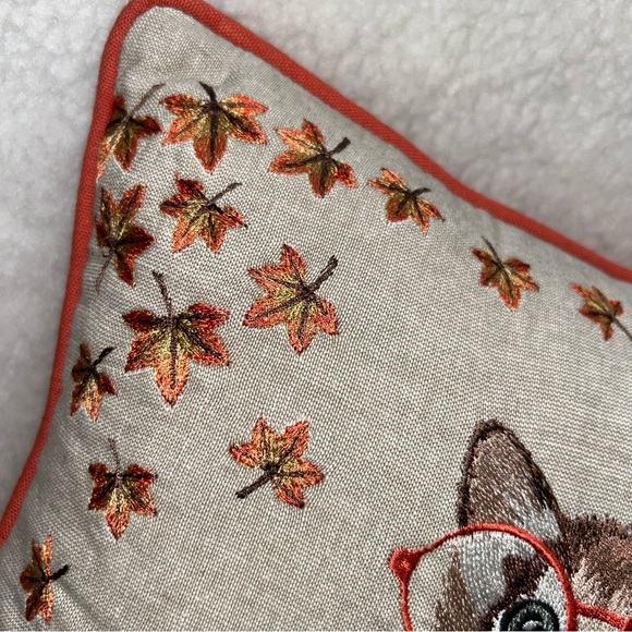 PIER 1 Harvest throw pillow kitty in pumpkin thankgiving halloween orange 12" - Picture 4 of 14